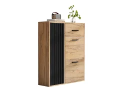 Móvel para sapatos 80x24x95.5 cm - com 2 portas basculantes - com 1 gaveta e 1 porta - Natural + Preto