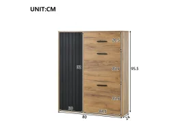 Móvel para sapatos 80x24x95.5 cm - com 2 portas basculantes - com 1 gaveta e 1 porta - Natural + Preto