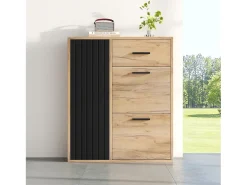 Móvel para sapatos 80x24x95.5 cm - com 2 portas basculantes - com 1 gaveta e 1 porta - Natural + Preto