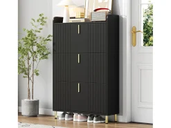 Móvel para sapatos 80x23,5x123,5 cm - 3 portas - 6 compartimentos - Altura ajustável - MDF - Preto