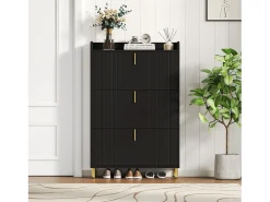 Móvel para sapatos 80x23,5x123,5 cm - 3 portas - 6 compartimentos - Altura ajustável - MDF - Preto