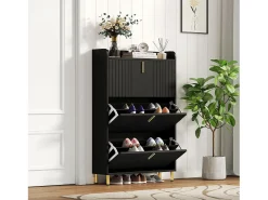 Móvel para sapatos 80x23,5x123,5 cm - 3 portas - 6 compartimentos - Altura ajustável - MDF - Preto