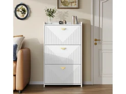 Móvel para sapatos 70x30x120 cm - 3 portas basculantes - 6 compartimentos de armazenamento - MDF - Branco