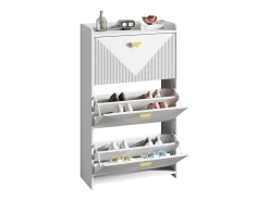 Móvel para sapatos 70x30x120 cm - 3 portas basculantes - 6 compartimentos de armazenamento - MDF - Branco
