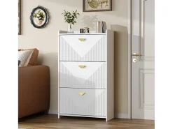Móvel para sapatos 70x30x120 cm - 3 portas basculantes - 6 compartimentos de armazenamento - MDF - Branco