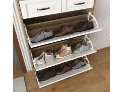Móvel para sapatos 80x23.5x125 cm - com três grandes frontais basculantes - com 2 gavetas - branco + natural