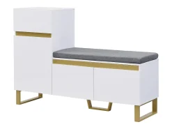 Móvel para sapatos 120x35x85 cm - 1 gaveta e 3 portas - com banco de sapatos acolchoado - Branco