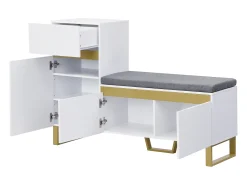 Móvel para sapatos 120x35x85 cm - 1 gaveta e 3 portas - com banco de sapatos acolchoado - Branco