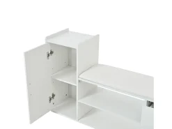 Móvel para sapatos 128x30x68 cm - com 2 gavetas e 1 porta - com banco para calçado - Acabamento brilhante - Branco