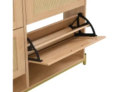 Móvel para sapatos 108.5x24x100 cm - com 4 portas de rattan - Estrutura de metal - MDF - Natural