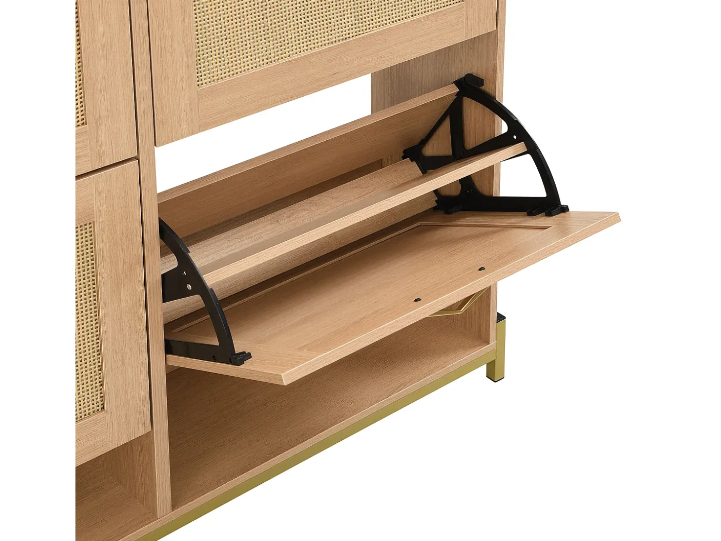 Móvel para sapatos 108.5x24x100 cm - com 4 portas de rattan - Estrutura de metal - MDF - Natural