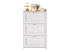 Móvel para sapatos 70x24x120 cm - 3 portas basculantes - 6 compartimentos - MDF e painéis de partículas - Branco