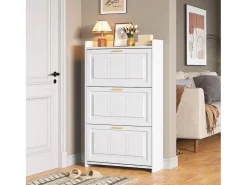 Móvel para sapatos 70x24x120 cm - 3 portas basculantes - 6 compartimentos - MDF e painéis de partículas - Branco