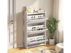 Móvel para sapatos 70x24x120 cm - 3 portas basculantes - 6 compartimentos - MDF e painéis de partículas - Branco