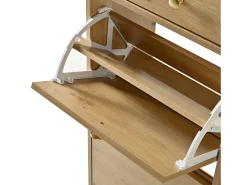 Móvel para sapatos 110x26x100 cm - 4 portas basculantes, 2 gavetas e 3 prateleiras abertas - Painéis de partículas - Natural