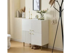 Móvel para sapatos 80x36x90cm - 4 portas - Pés de metal - MDF - Branco