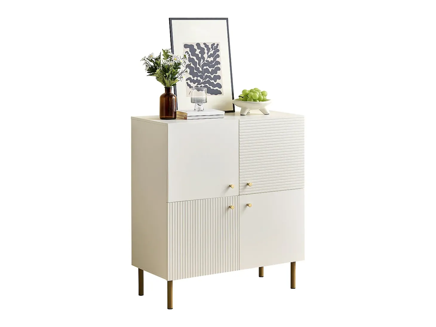Móvel para sapatos 80x36x90cm - 4 portas - Pés de metal - MDF - Branco