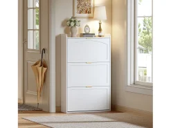 Móvel para sapatos 76x23x118cm - com 3 grandes portas de correr - branco