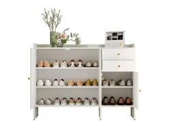 Móvel para sapatos 120x35x90cm - con 3 portas e 2 gavetas - puxador de metal - Branco