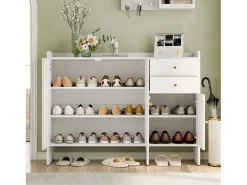 Móvel para sapatos 120x35x90cm - con 3 portas e 2 gavetas - puxador de metal - Branco