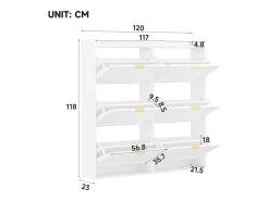 Móvel para sapatos 120x23x118cm - con 6 portas basculantes - branco