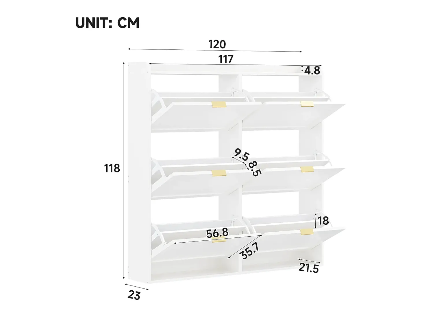 Móvel para sapatos 120x23x118cm - con 6 portas basculantes - branco