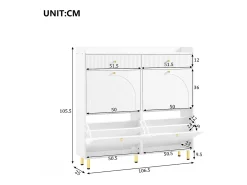 Móvel para sapatos 106.5x25x105.5cm - con 4 portas basculantes e 2 gavetas - branco