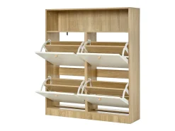 Móvel para sapatos 90x24x104,5cm - con 4 portas basculantes - con prateleiras abertas - Branco + Natural