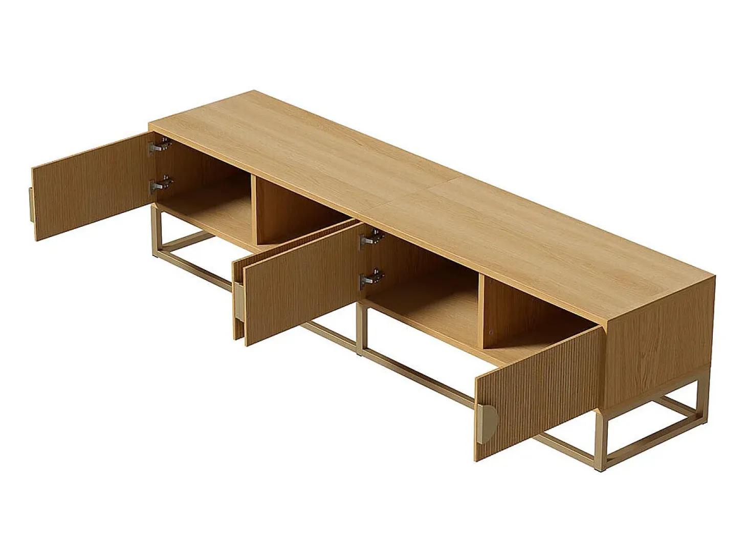 Móvel para televisão em madeira de 180 cm - Móvel moderno para sala de jantar, 4 portas, puxadores semi-circulares