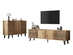 Móvel para TV - 180 x 40 x 55 cm + aparador - 150 x 40 x 95 cm - com compartimento de arrumação - para salas de estar + quartos - aglomerado - natural