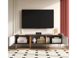Móvel para TV 160×39×49,5 cm - 3 portas - Acabamento madeirado - MDF + Painel de partículas - Branco + Natural