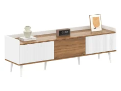 Móvel para TV 160×39×49,5 cm - 3 portas - Acabamento madeirado - MDF + Painel de partículas - Branco + Natural