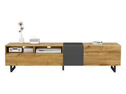 Móvel para TV 170×36,5×42 cm - 3 portas - 2 compartimentos de armazenamento - Pés em metal em U - Acabamento madeirado - Natural
