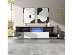 Móvel para TV 180×40×45 cm - com iluminação LED - com 2 gavetas e 4 portas - para TVs de 80/75/70/65/55 polegadas - branco/cinza