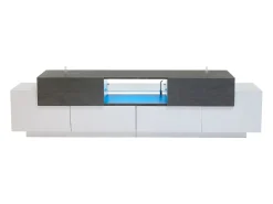 Móvel para TV 180×40×45 cm - com iluminação LED - com 2 gavetas e 4 portas - para TVs de 80/75/70/65/55 polegadas - branco/cinza