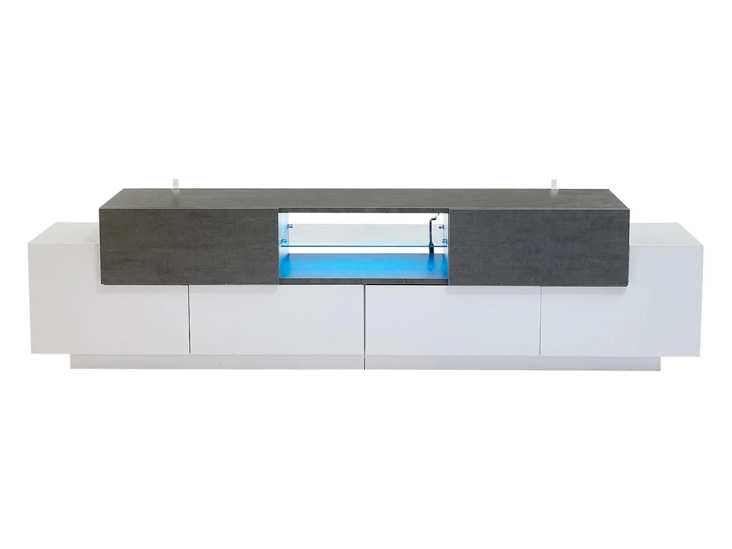 Móvel para TV 180×40×45 cm - com iluminação LED - com 2 gavetas e 4 portas - para TVs de 80/75/70/65/55 polegadas - branco/cinza