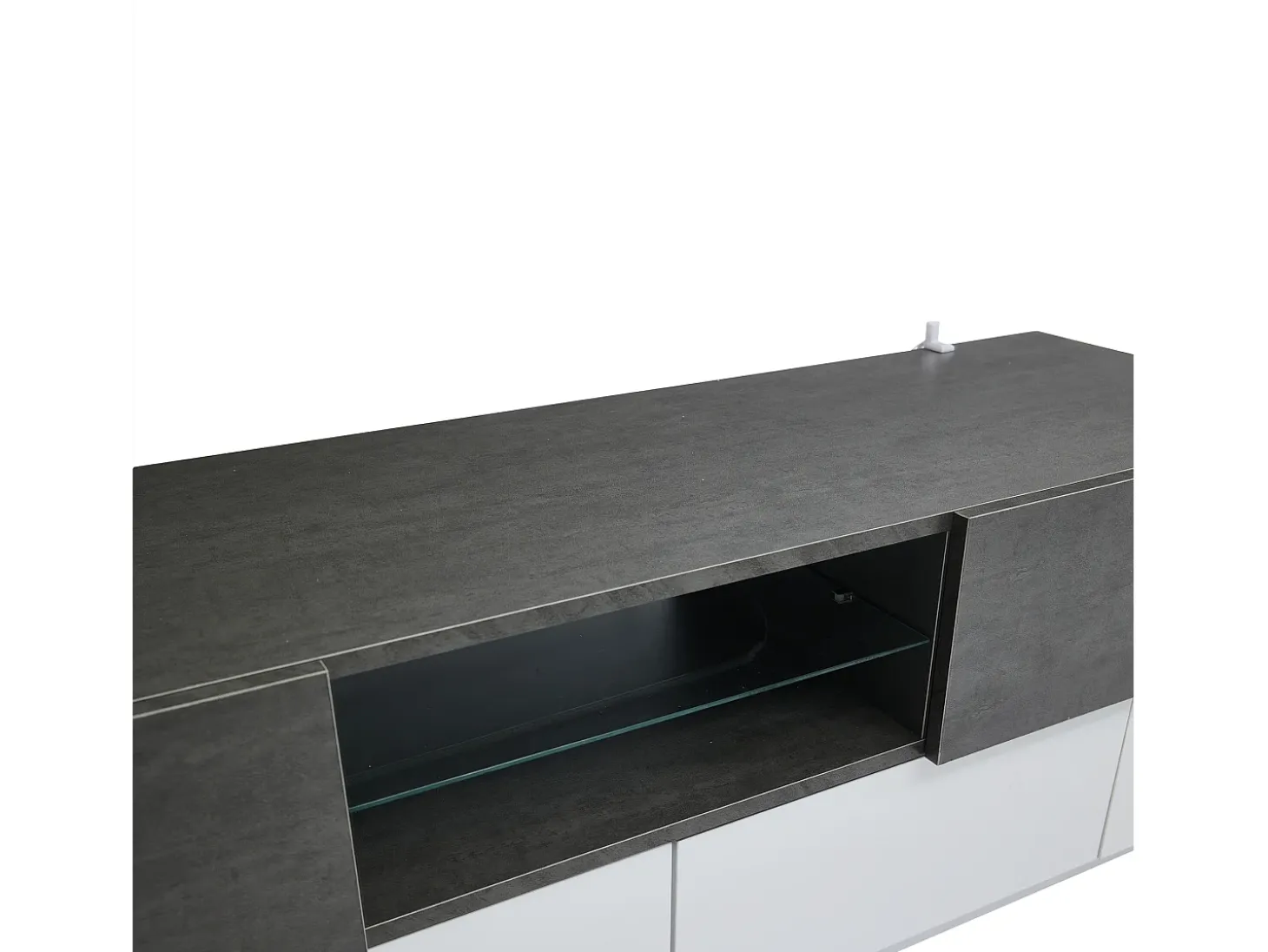 Móvel para TV 180×40×45 cm - com iluminação LED - com 2 gavetas e 4 portas - para TVs de 80/75/70/65/55 polegadas - branco/cinza