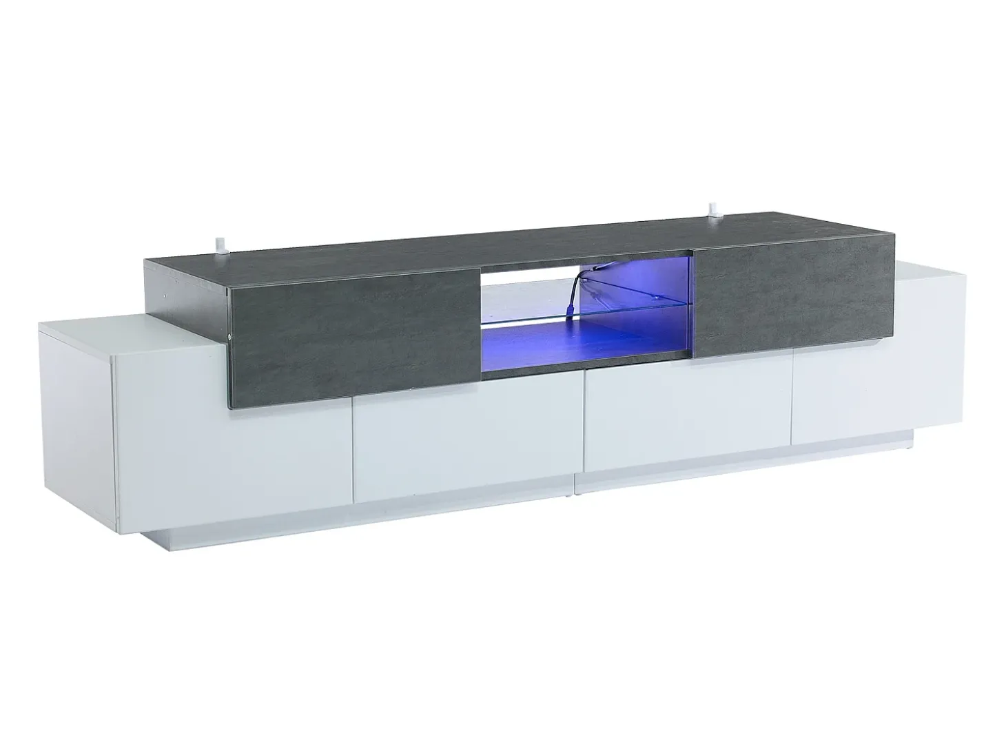 Móvel para TV 180×40×45 cm - com iluminação LED - com 2 gavetas e 4 portas - para TVs de 80/75/70/65/55 polegadas - branco/cinza