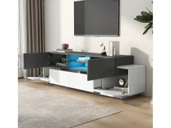 Móvel para TV 180×40×45 cm - com iluminação LED - com 2 gavetas e 4 portas - para TVs de 80/75/70/65/55 polegadas - branco/cinza