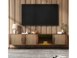 Móvel para TV 200 cm - com LED e porta de vidro - MDF e painel de partículas - Natural
