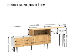 Móvel para TV 220×30×63,4 cm - design em dois módulos - acabamento madeirado - branco + natural