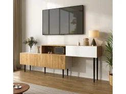 Móvel para TV 220×30×63,4 cm - design em dois módulos - acabamento madeirado - branco + natural