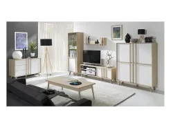 Móvel para TV - HIFI estilo escandinavo coleção MALMO. Cor Carvalho Sonoma e branco fosco.