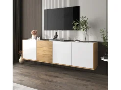 Móvel para TV - pode ser pendurado na parede ou colocado no chão - Painel de partículas - branco e natural