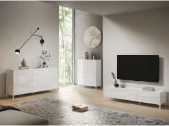 Móvel para TV 1 porta abatible e 2 gavetas 160x42x40 cm Solaria branco brilhante