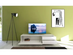 Móvel para TV 1 porta abatible e 2 gavetas 160x42x40 cm Solaria branco brilhante