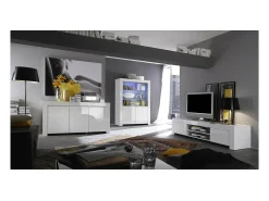 Móvel para TV 2 portas, coleção FOLOMI, cor branco laqueado brilhante