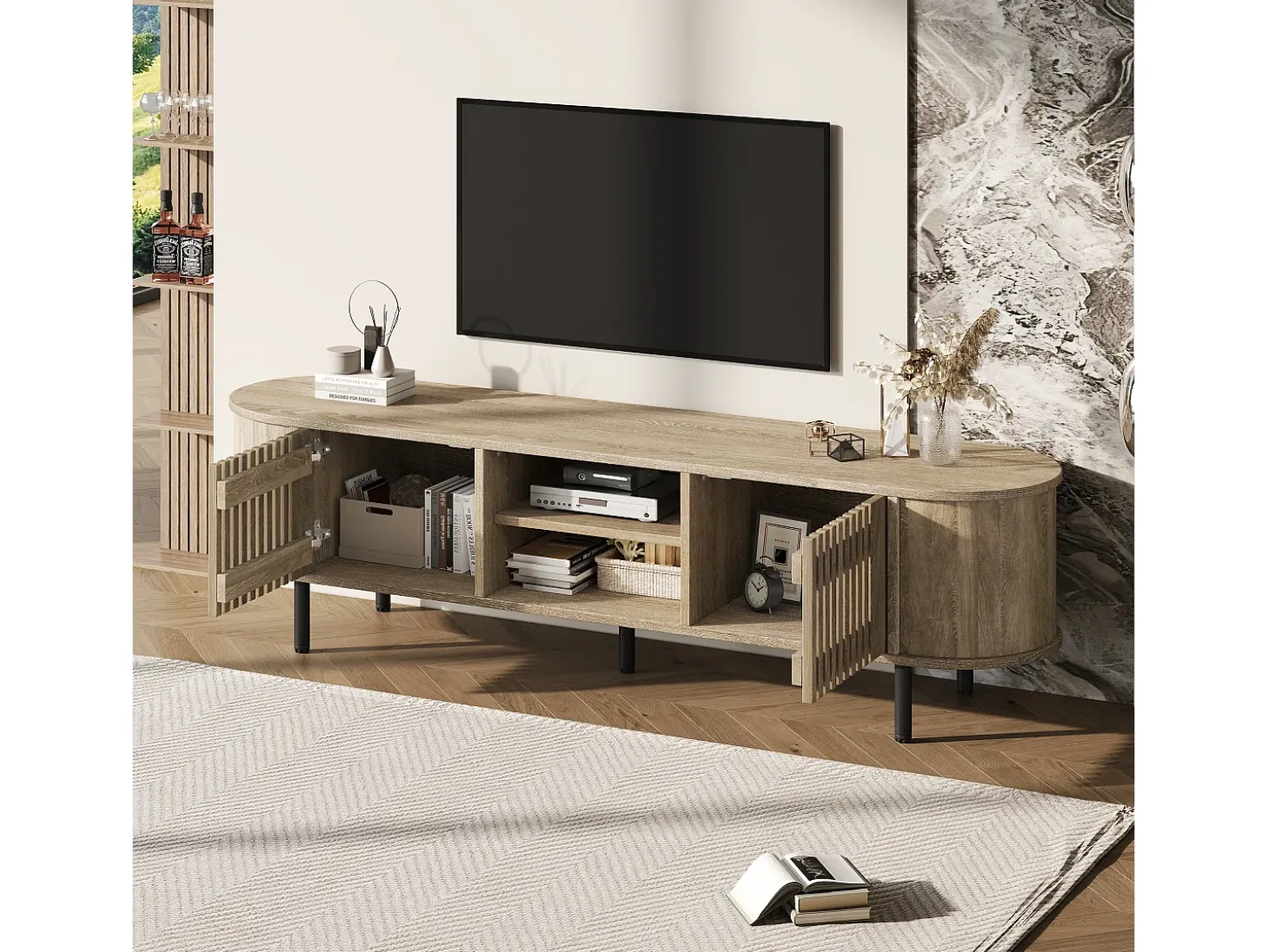 Móvel para TV 160 x 40 x 47 cm com 2 portas - Cor madeira natural