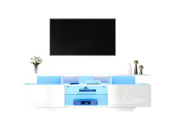 Móvel para TV alto brilho 160x40x45cm - com 2 portas e 8 prateleiras - com iluminação LED - MDF - Branco