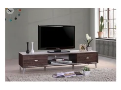 Móvel para TV ANKARA 150 cm com duas portas de correr nas cores nogueira e branco.